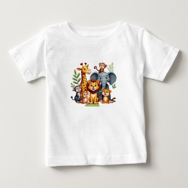 Söt Safari Djur Unga Barn T-Shirt (Framsida)