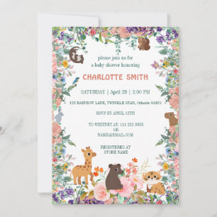 söt safari djur zoo djungel blomma baby shower inbjudningar