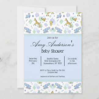 Söt safari-djursmönstrad baby shower-inbjudan inbjudningar