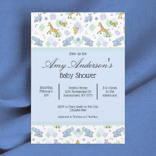Söt safari-djursmönstrad baby shower-inbjudan inbjudningar