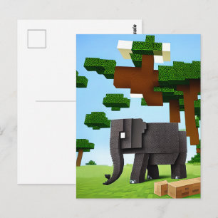 Söt Safari Elefant Pixel Art Vykort