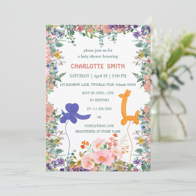 Söt safari elephant giraffe ballong flora Vattenco Inbjudningar (Stående Fram)