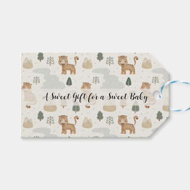 Söt Safari Leopard Mönster Baby Shower Fördel Gåva Presentetikett (Framsidan (Horisontell))