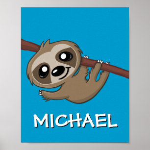 Söt Safari Sengångare Tecknad Djungel Namn Blå Zoo Poster