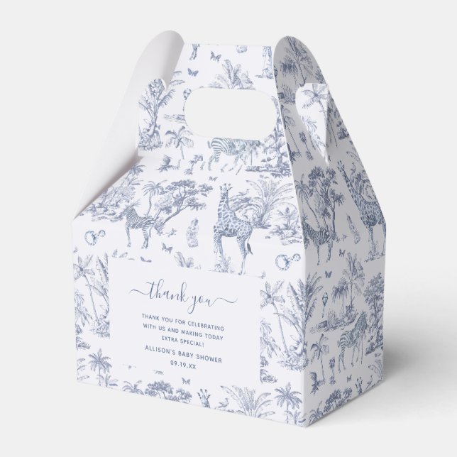 Söt Safari Toile de Jouy | Blå present vid bebisfl Presentaskar (Framsidan Sidan)