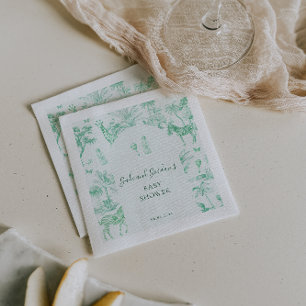 Söt Safari Toile de Jouy   Mint Bebisdopp Pappersservett