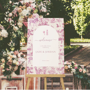 Söt Safari Toile de Jouy Rosa Bebis firande Poster