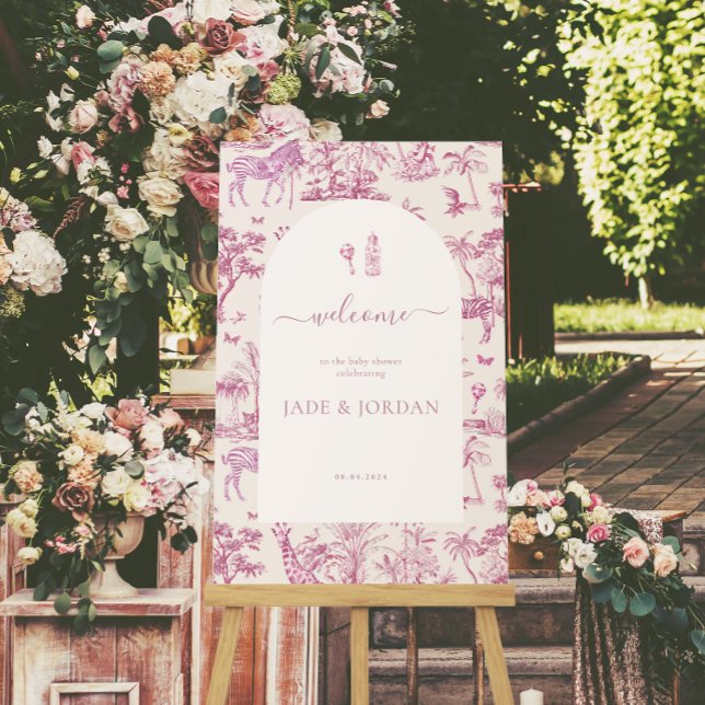 Söt Safari Toile de Jouy | Rosa Bebis firande Poster (Skapare uppladdad)