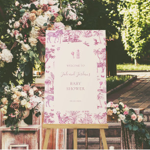 Söt Safari Toile de Jouy Rosa Bebis Shower Poster