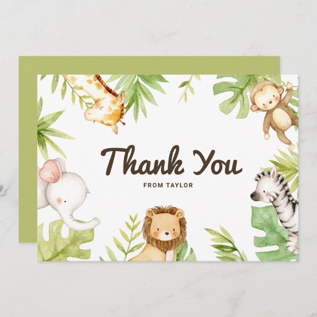 Söt Safari-vänlig Födelsedagsfirande i Vattenfärg Tack Kort (Fram/baksida)