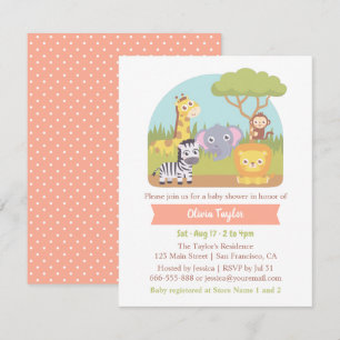 Söt Safari Vilda Djur Baby Shower Inbjudningar