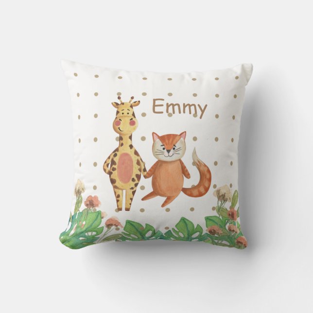 Söt safari-yngelsöt för sött vattenfärg kudde (Framsida)