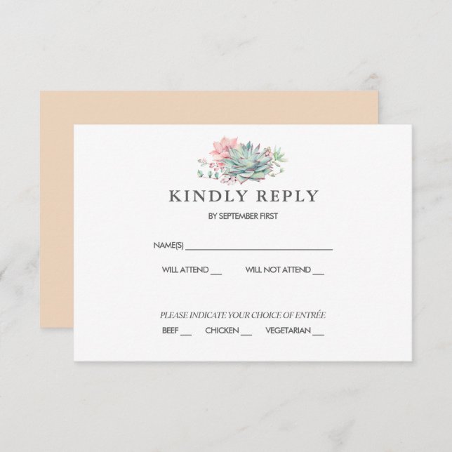 Söt Saftig Rosa Grön Bröllops RSVP Inbjudan (Fram/baksida)