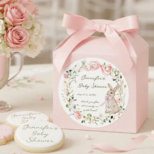 Söt saga bok kanin vildblomma krans baby shower runt klistermärke