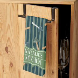 Söt Sage grönt monogram svamp mönster retro Kökshandduk