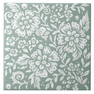 Söt Sage Grönt Vit Blommigt Blomsterdesign Kakelplatta