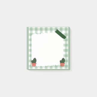 Söt sagegrön kaktus gingham tomt anteckningsblock post-it block