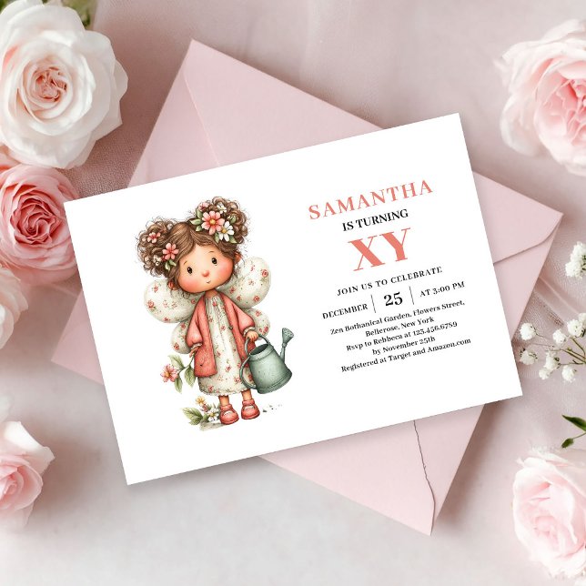 Söt sagoflicka 2-års födelsedags magiska rosainbju inbjudningar (Cute Fairy Girl 2nd Birthday Magical Blush invitation)