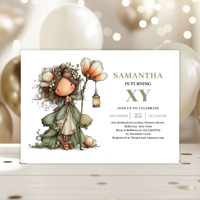 Söt Sagoflicka 2-års Födelsedagsinbjudan Pastellgr Inbjudningar (Cute Fairy Girl 2nd Birthday Pastel Green Invitation)