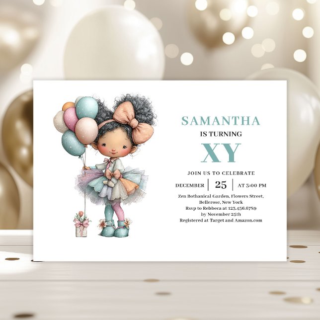 Söt Sagoflicka 3-års Födelsedag Pastell Drömlig Inbjudningar (Cute Fairy Girl 3rd Birthday Pastel Whimsical invitation)