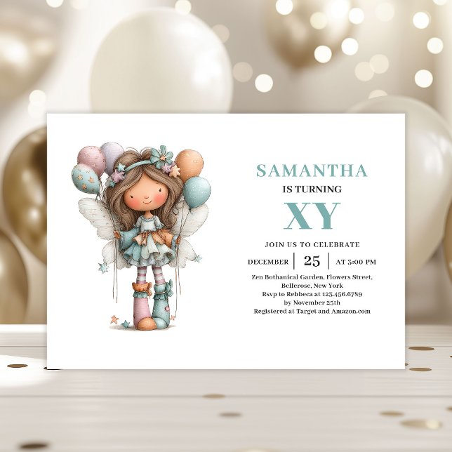 Söt Sagoflicka 3-års Födelsedags Magisk Pastell in Inbjudningar (Cute Fairy Girl 3rd Birthday Magical Pastel invitation)