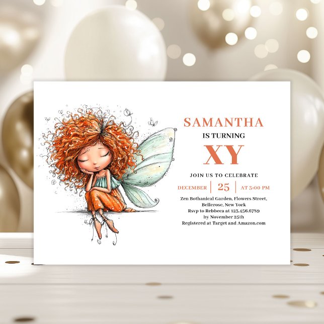 Söt Sagoflicka 5-års Födelsedags Magisk Blommig In Inbjudningar (Cute Fairy Girl 5th Birthday Magical Floral invitation)