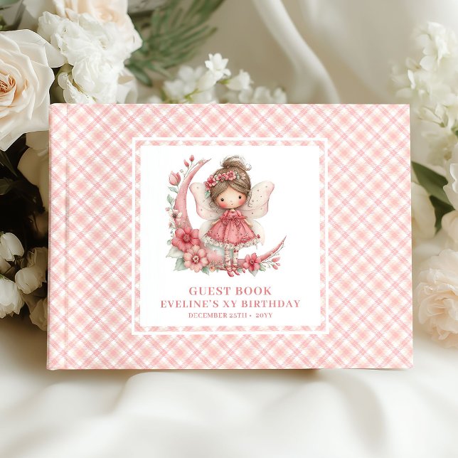 Söt Sagoflicka 5-års Födelsedags Rodnad Blommig Gä Gästböcker (Cute Fairy Girl 5th Birthday Blush Floral Guestbook)
