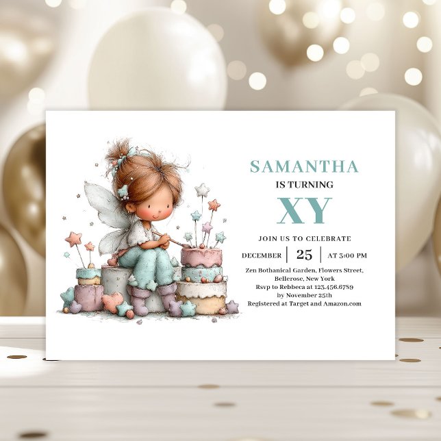 Söt Sagoflicka 9-års Födelsedag Whimsisk Magisk Inbjudningar (Cute Fairy Girl 9th Birthday Whimsical Magical invitation)