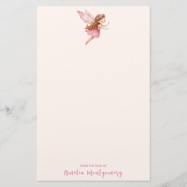 Söt sagoflicka i rosa klänning fantasifull brevpapper (Framsida)