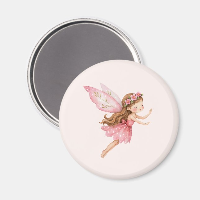 Söt sagoflicka i rosa klänning, fantasifull magnet (Front/Back)