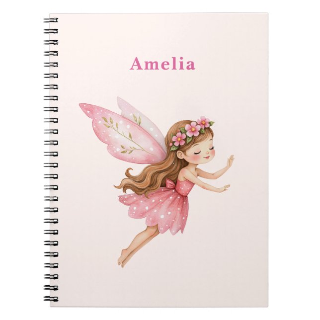 Söt sagoflicka i rosa klänning Whimsical Anteckningsbok (Framsidan)
