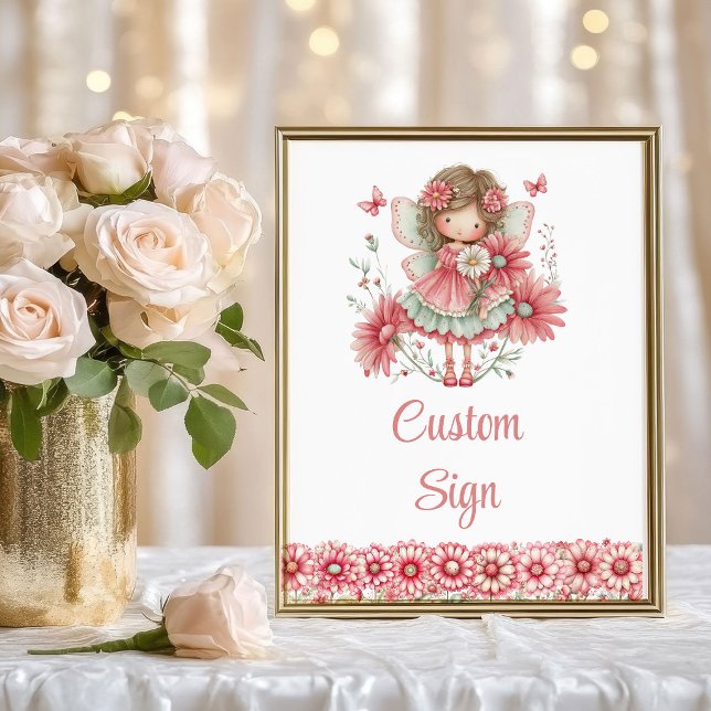 Söt Sagoflicka Rodnad Blommig Födelsedag Anpassad Poster (Lovely Fairy Girl Blush Floral Birthday Custom Sign

)