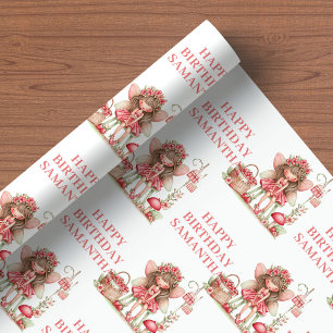 Söt Sagoflicka Rodnad Blommig Födelsedagspresentpa Presentpapper