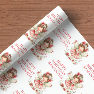 Söt Sagoflicka Rodnad Blommig Födelsedagspresentpa Presentpapper
