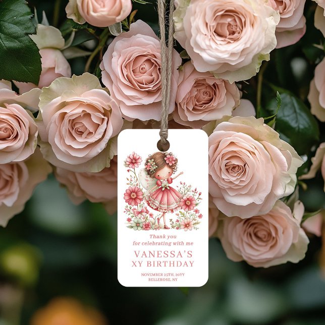 Söt Sagoflicka Rodnad Blommiga Födelsedagspresente Presentetikett (Sweet Fairy Girl Blush Floral Birthday Favor Tags

)