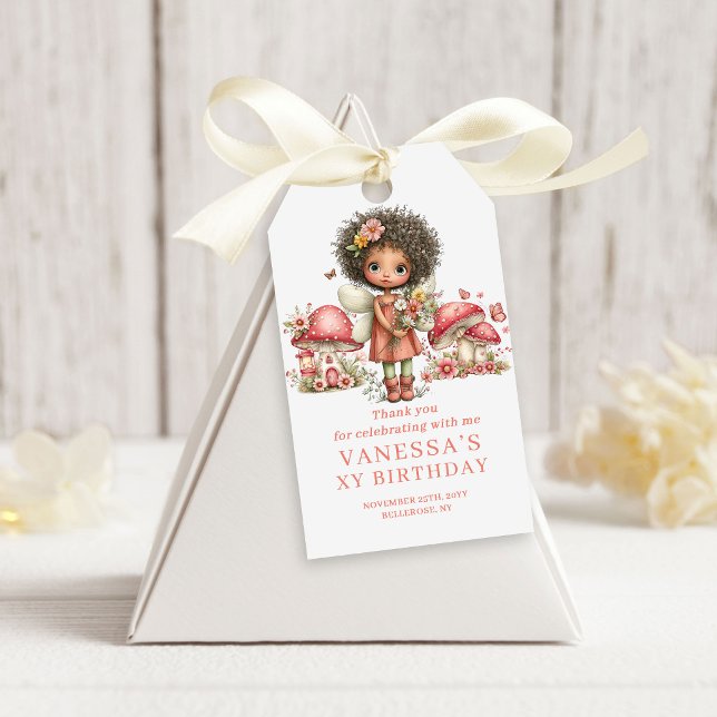 Söt sagoprinsessa 4-års födelsedagspresent i paste presentetikett (Pretty Fairy 4th Birthday Pastel Pink Favor Gift Tags)