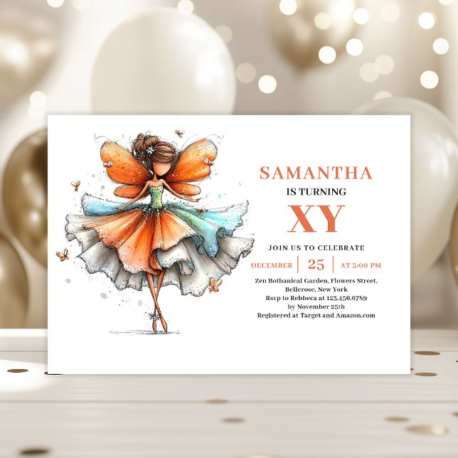 Söt Sagoprinsessa 5-års Födelsedags Blommig Inbjud Inbjudningar (Cute Fairy Girl 5th Birthday Floral invitation)