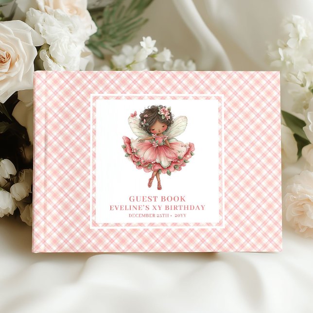 Söt Sagoprinsessa Födelsedag Blommig Rosa Gästbok (Cute Fairy Girl Birthday Floral Pink Guestbook)