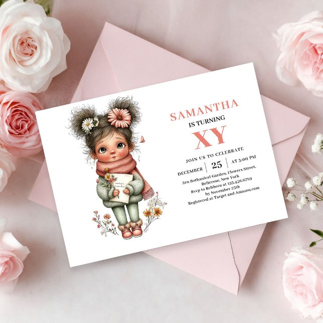 Söt sagoprinsessa födelsedagsinbjudan i rosa paste inbjudningar (Cute Fairy Girl Birthday Floral Pink Pastel invitation)