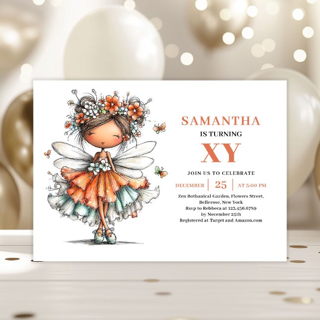 Söt sagoprinsessa födelsedagsinbjudan med fantasif inbjudningar (Cute Fairy Girl Birthday Whimsy invitation)