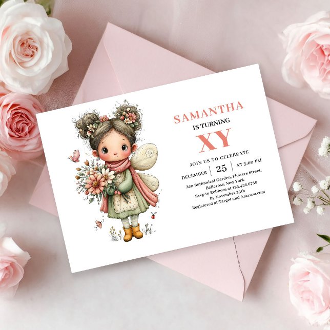 Söt sagoprinsessa födelsedagsinbjudan pastellrosa  inbjudningar (Cute Fairy Girl Birthday Pastel Pink Magic invitation)