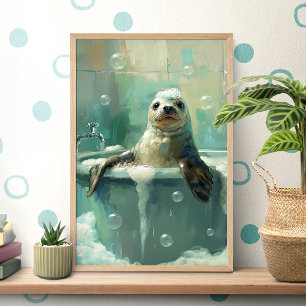 Söt Säl i Bubbeldbad Affisch