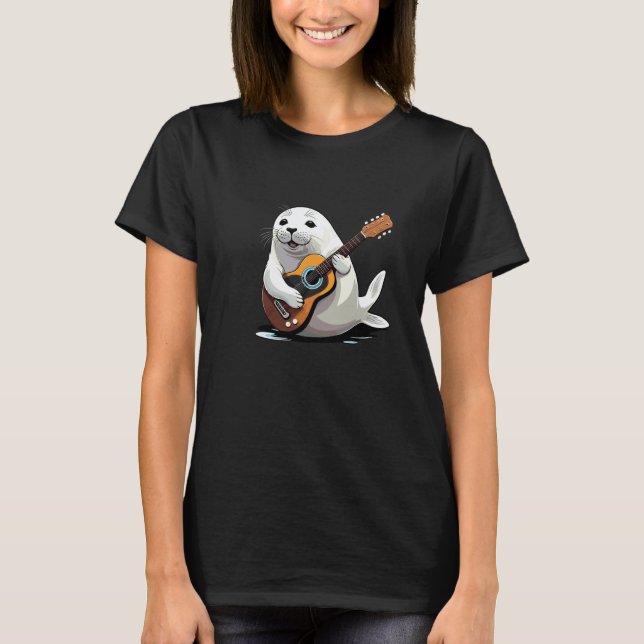 Söt säl som spelar gitarr, sälgitarrist t shirt (Framsida)