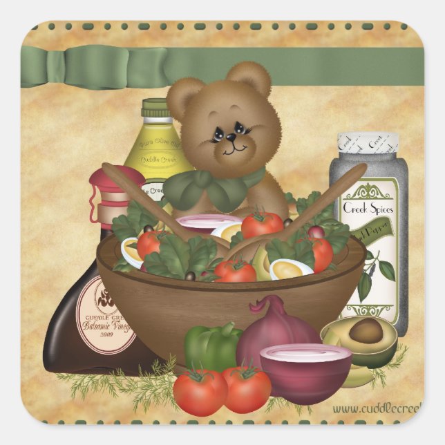 Söt Salad Square-etikett Fyrkantigt Klistermärke (Framsida)