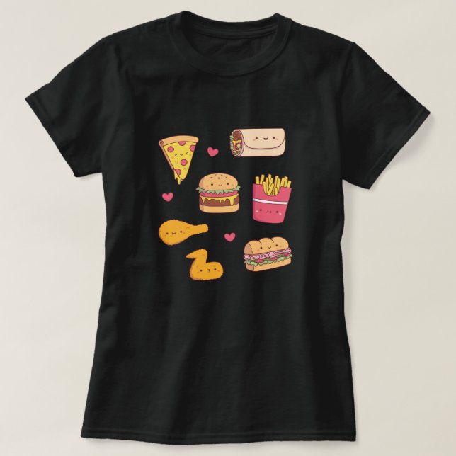 Söt samling med snabbmatsdoodles t shirt (Design framsida)