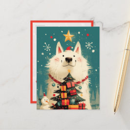 Söt Samojedhund med jul Vykort