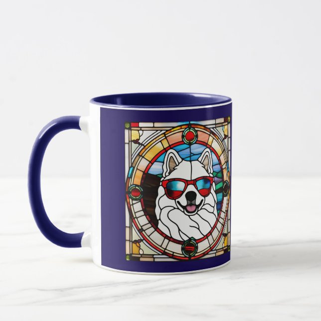 Söt Samoyed blyglasstecknad kaffemugg (Vänster)