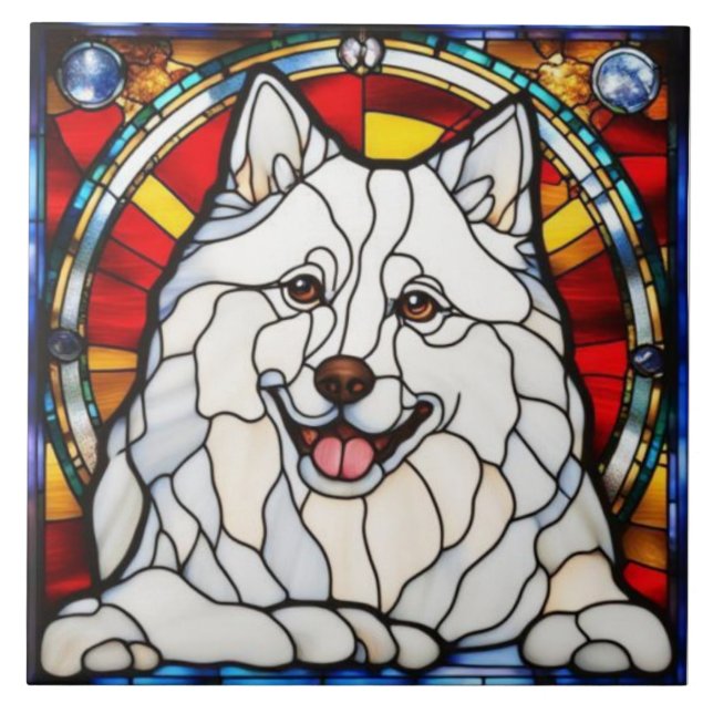 Söt Samoyed Dekorativ Keramisk Kakel (Framsidan)