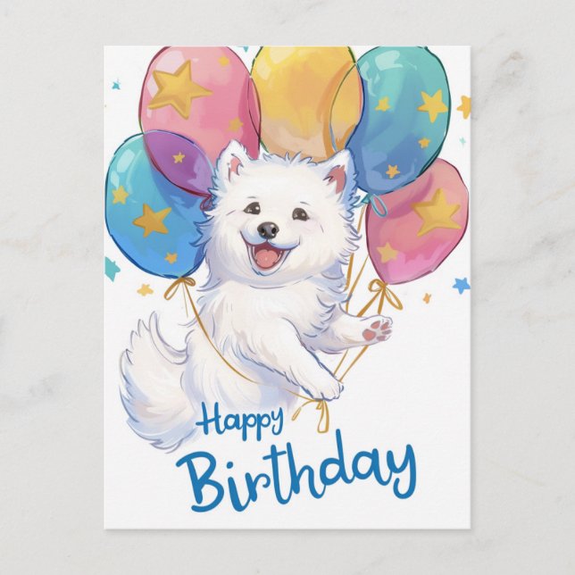 Söt Samoyed Glad födelsedag Vykort (Framsida)