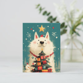 Söt Samoyed hund med jul Helg Vykort